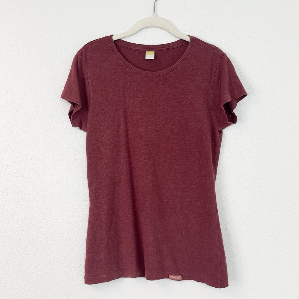 ONNO Hemp Organic Cotton T-Shirt Burgundy Red Crew Neck Basic Short Sleeve S